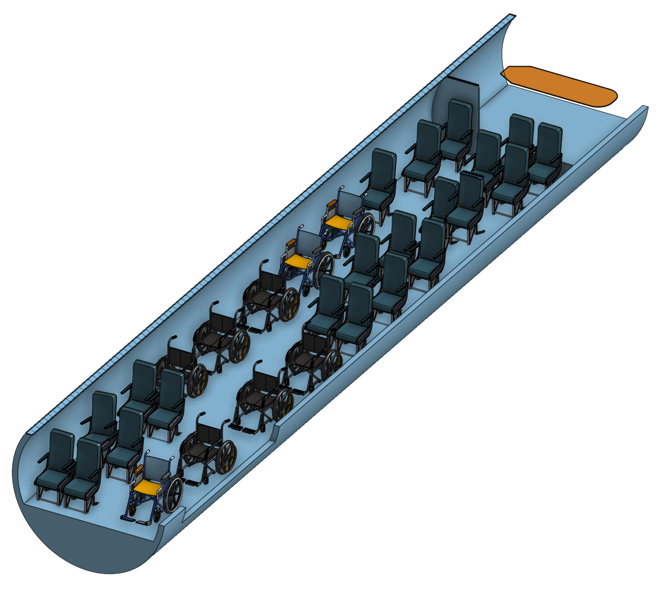 Wind Airways custom cabin layout - BYOC wheelchair securement area detailed render