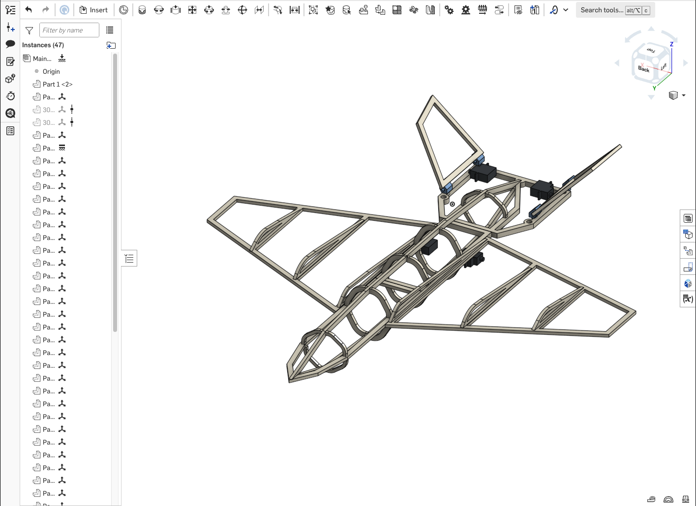 Onshape assembly showing full UAS model