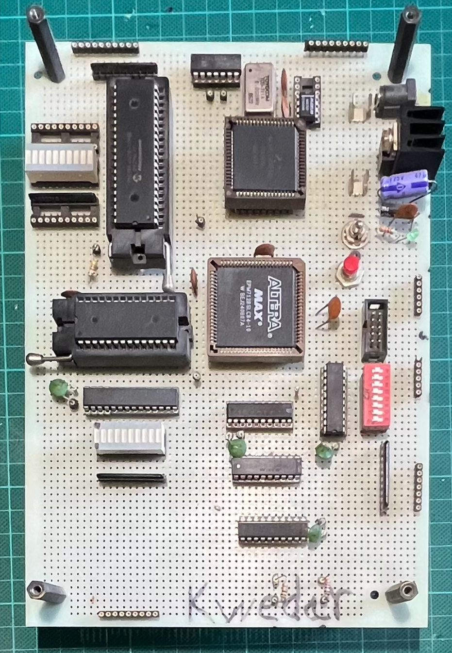 Hand-wired microprocessor board — front